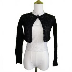 Vintage Y2K Takeout Black Cropped Knit Cardigan Womens S Mohair Blend 2000s Cute